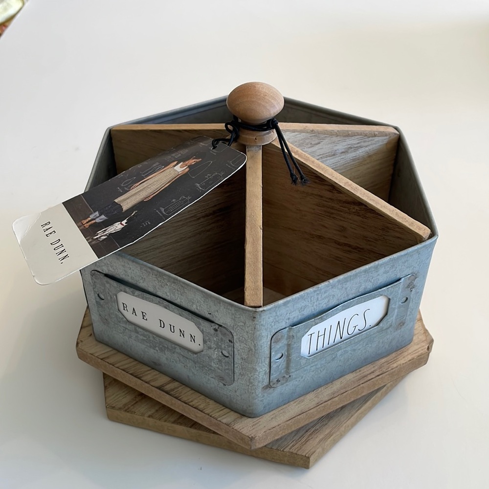 Rae Dunn Spinning Wood/Metal Desktop Caddy